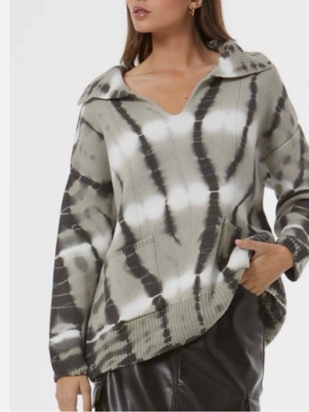 Young Fabulous & Broke Kendelle Sweater Harbor Grey Cuba Wash Tie Dye Size M